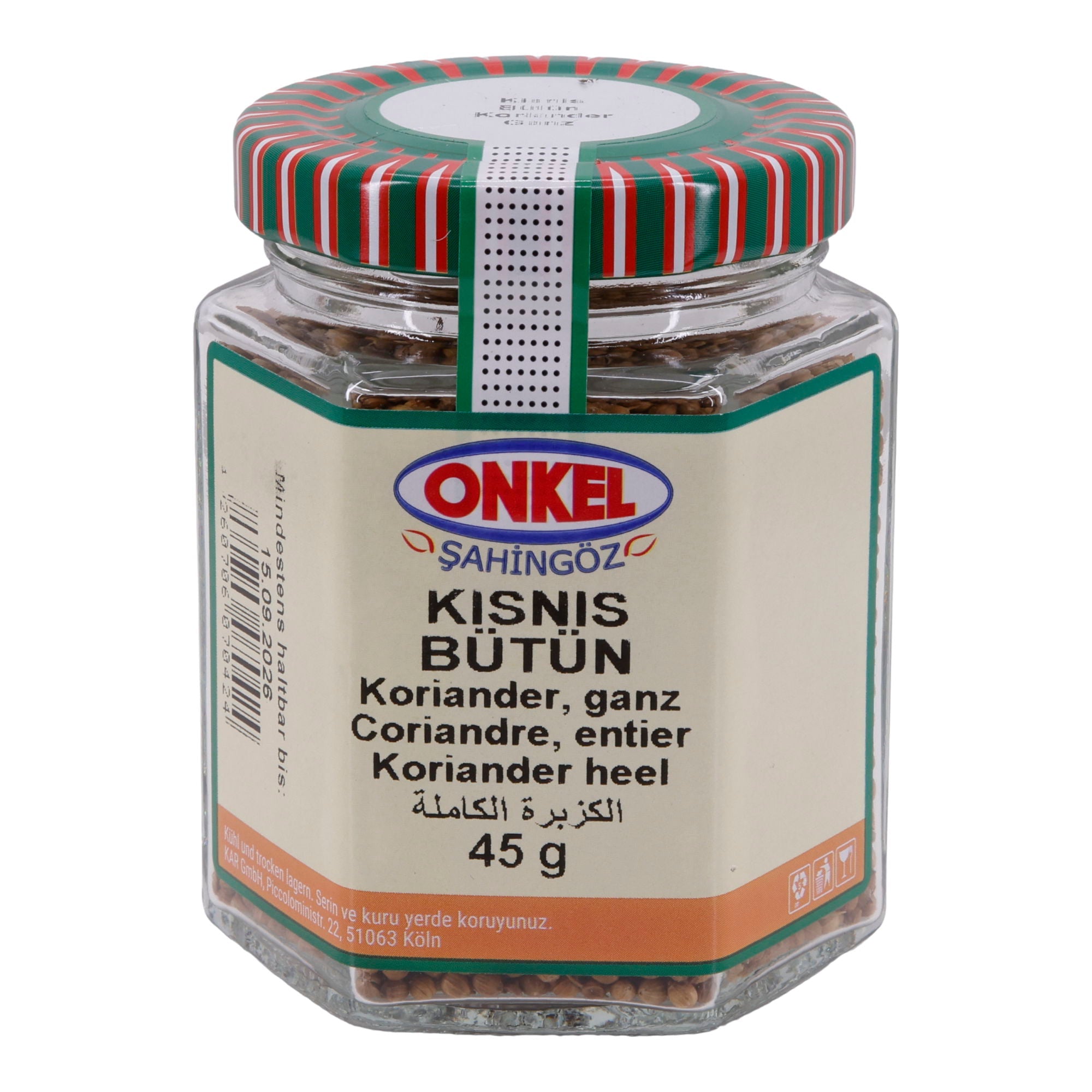Koriander Onkel Şahingöz | ganz | Ganze Koriandersamen im Glas | 45 g SULTANIM